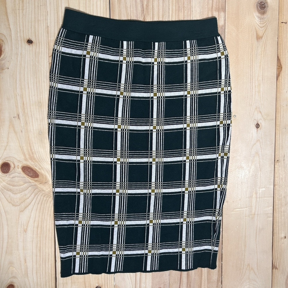 7th Avenue Design Studio New York & Co Plaid Pencil Skirt Sz M Holiday Green